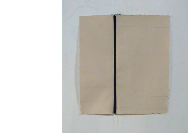 © Joan Waltemath, <italiccaption>core line</italiccaption>, 2014, canvas, pencil, thread, 15 1/2” x 16 3/4.”