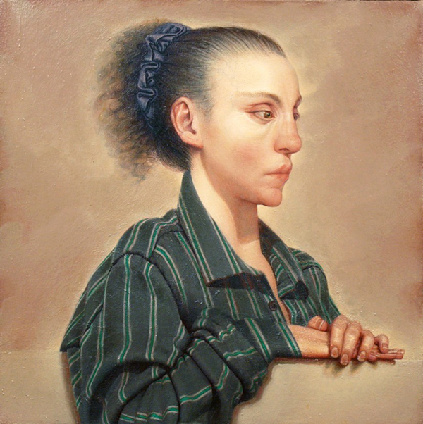 Anne Harris, "Self-­‐portrait (Paul’s Shirt)," 1993, 20x20." Courtesy Alexandre Gallery.